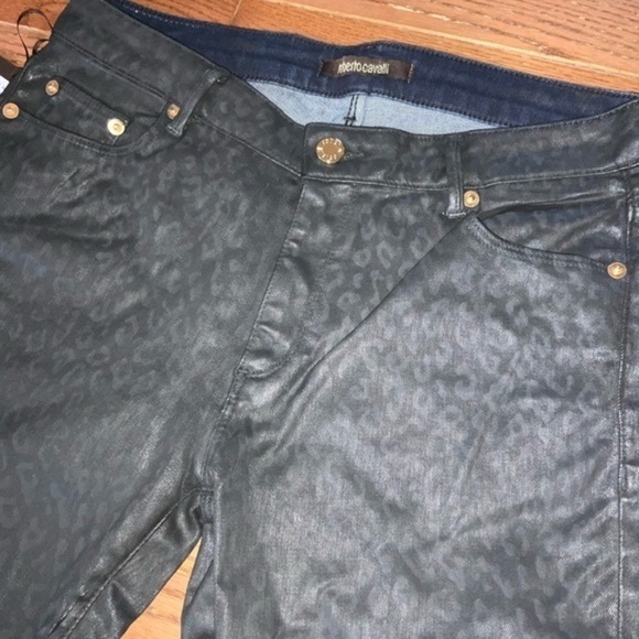 Roberto Cavalli Black Skinny Leopard Print Coated Jeans Size 42 IT (US 6) NWT - Picture 5 of 13